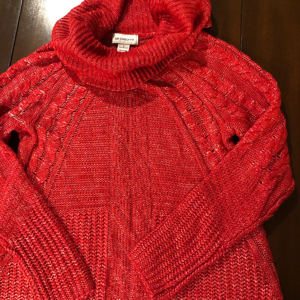 Liz Claiborne Red Pullover Sweater Cowl Neckline